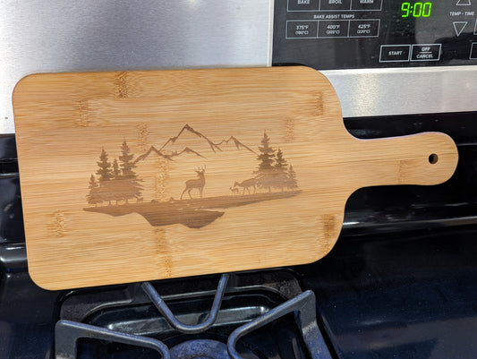 Deer in Mountains: Bamboo Paddle Serving Board - FrawstedCreations