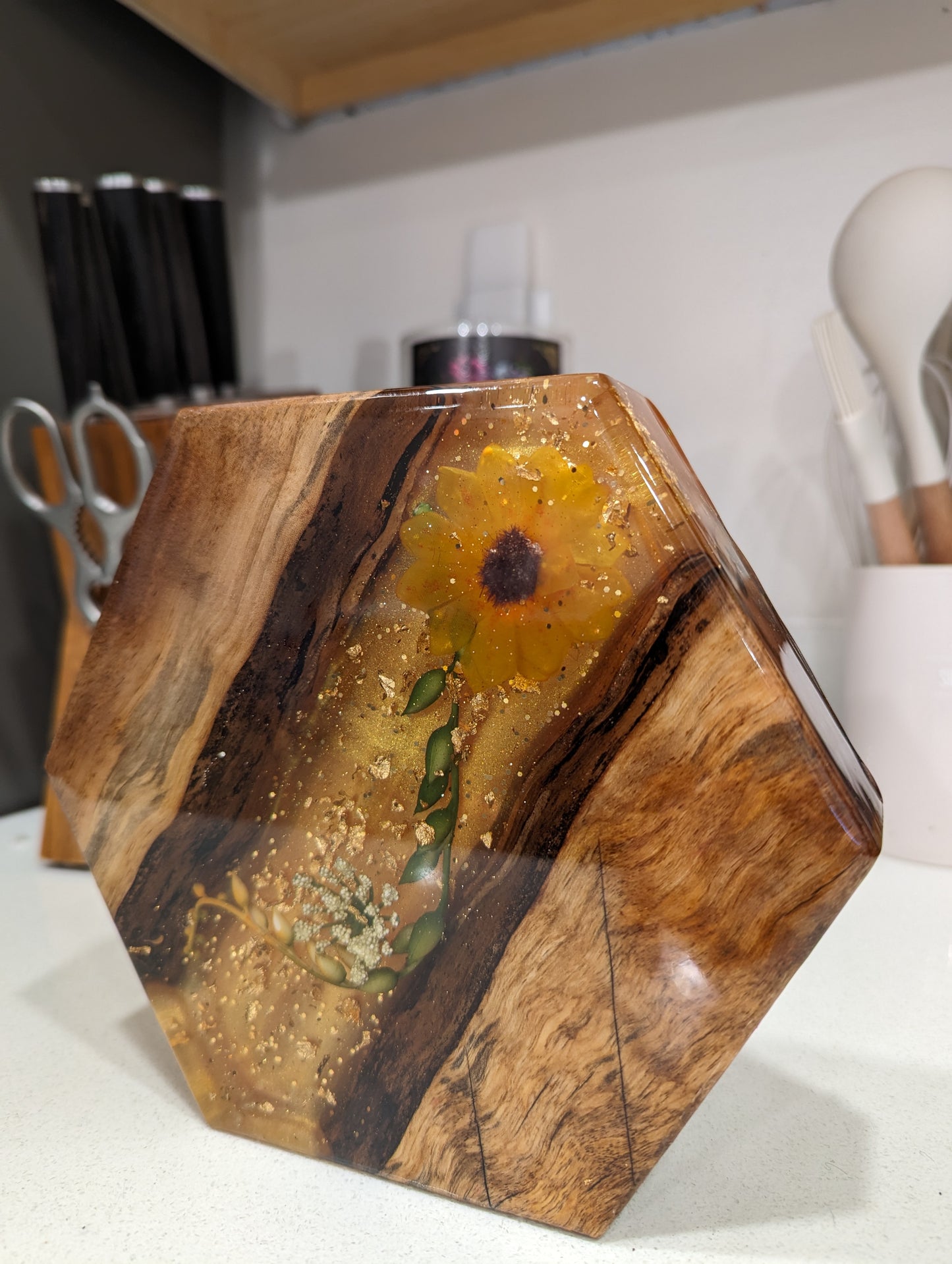 Golden Sunflower Resin Board- 6" Tall - FrawstedCreations