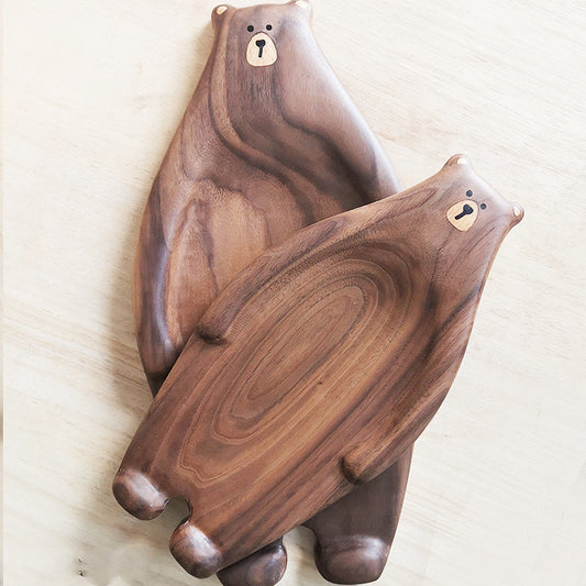 Cute Bear Wood Board Bread Plate Block Bear Shape Tray Black Walnut Cutting Board Table Decor Kitchen Accessories Coaster - FrawstedCreations